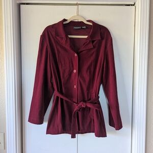 Vintage Deep Red Belted Jacket